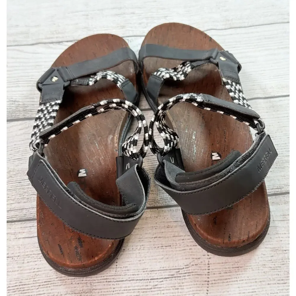 Merrell Womens Around Town Suncue Woven Strappy Sandals Black White Size 9